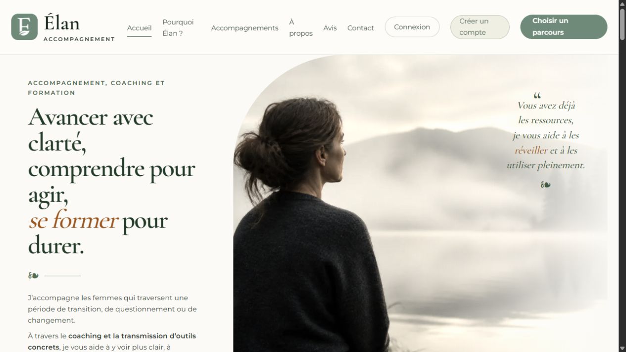 Page d’accueil du site Élan Accompagnement