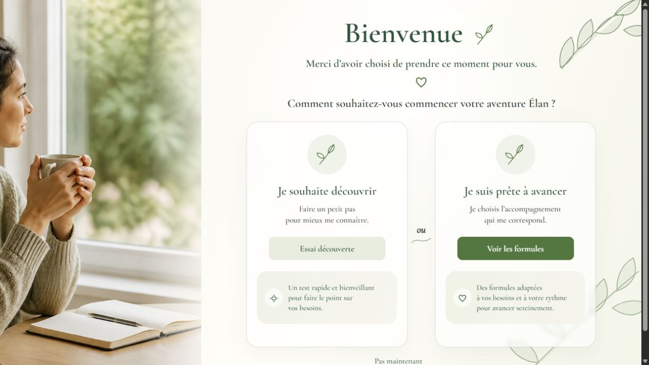 Page de bienvenue dans l’accompagnement Élan
